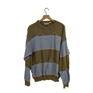 VTG Vintage Claiborne Sweater Color Block Stripes Grandma Granny Linen Blend XLT